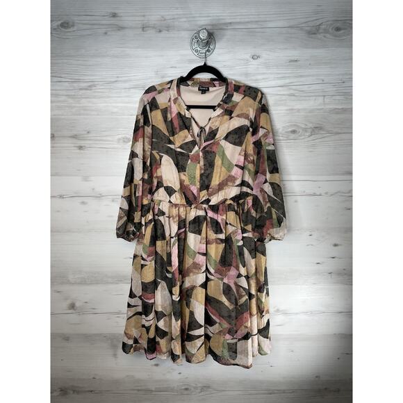 Torrid Dress Womens 2X Multicolor Abstract Lined Long Sleeve Boho Elastic Waist - Picture 1 of 11